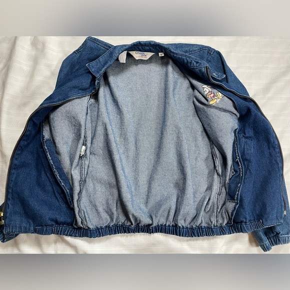 Vintage Chalk Line Mickey Mouse Denim Jacket Medium | Retro Disney Zip Up Size M - Picture 11 of 15